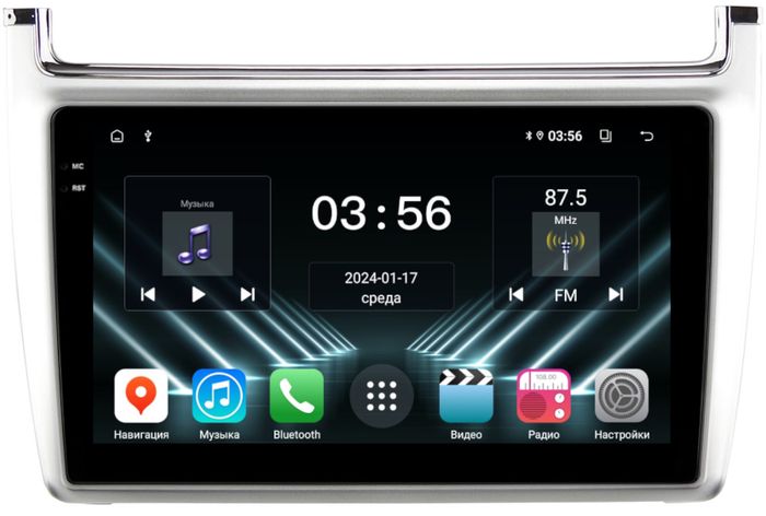 Магнитола для Volkswagen Polo 5 2009-2020 (рамка серебро) - FarCar S280 монитор 9.5" IPS на Android 13, CarPlay
