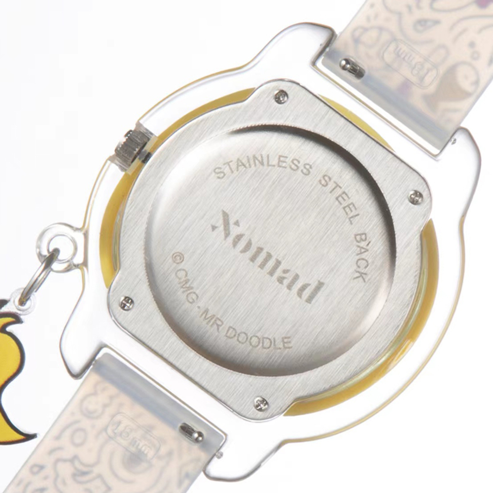 Xomad × Mr Doodle Quartz Movement Silicone Strap Watch Women"s Watch White Dial