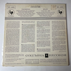 Винтажная виниловая пластинка LP Леош Яначек, Janacek, Rudolf Firkusny, Philadelphia Woodwind Quintet, Leon Lester, Concertino, Mladi (США 1955)