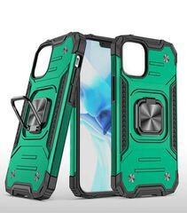 Противоударный чехол для Honor X8A зеленый с пластиной для магнитного автодержателя и кольцом подставкой