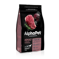 Сухой корм AlphaPet Суперпремиум для собак крупных пород с говядиной и потрошками - 3 кг