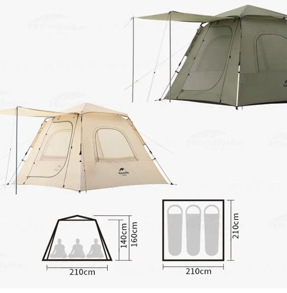 Палатка Naturehike Ango 3-местная, быстросборная, снежная юбка, зеленая, артикул NH21ZP010-AGRSKR