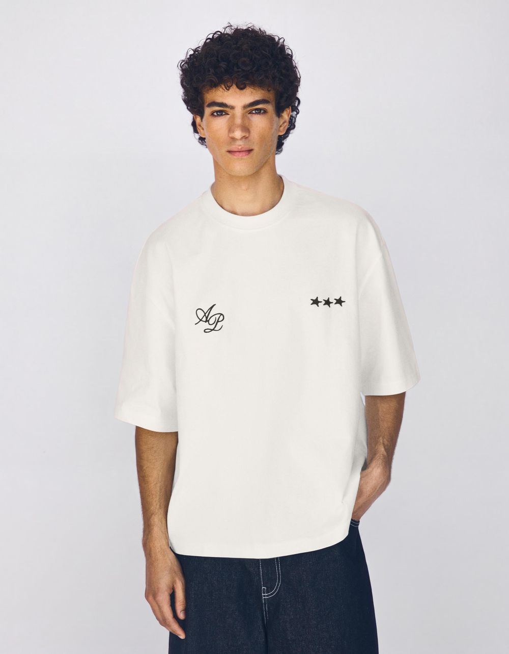 Мужская футболка boxy fit с вышивкой - BERSHKA