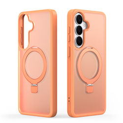 Матовый чехол оранжевый с MagSafe для Samsung Galaxy S26+ Плюс, серия Yind Series Case от Dux Ducis (версия с магнитной откидной подставкой)