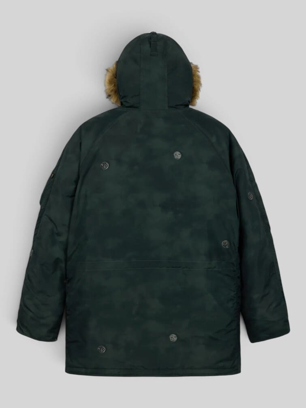 Куртка аляска Alpha Industries N-3B Oxford Vintage Print Parka тёмно-зелёная (deep forest) — вид сзади
