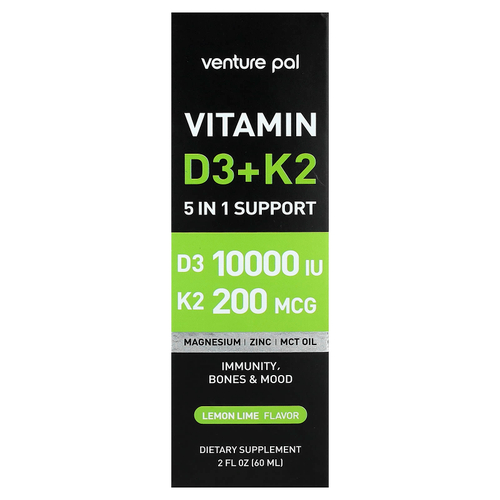 Venture Pal, витамины D3 и K2, лимон и лайм, 60 мл (2 жидк. унции)