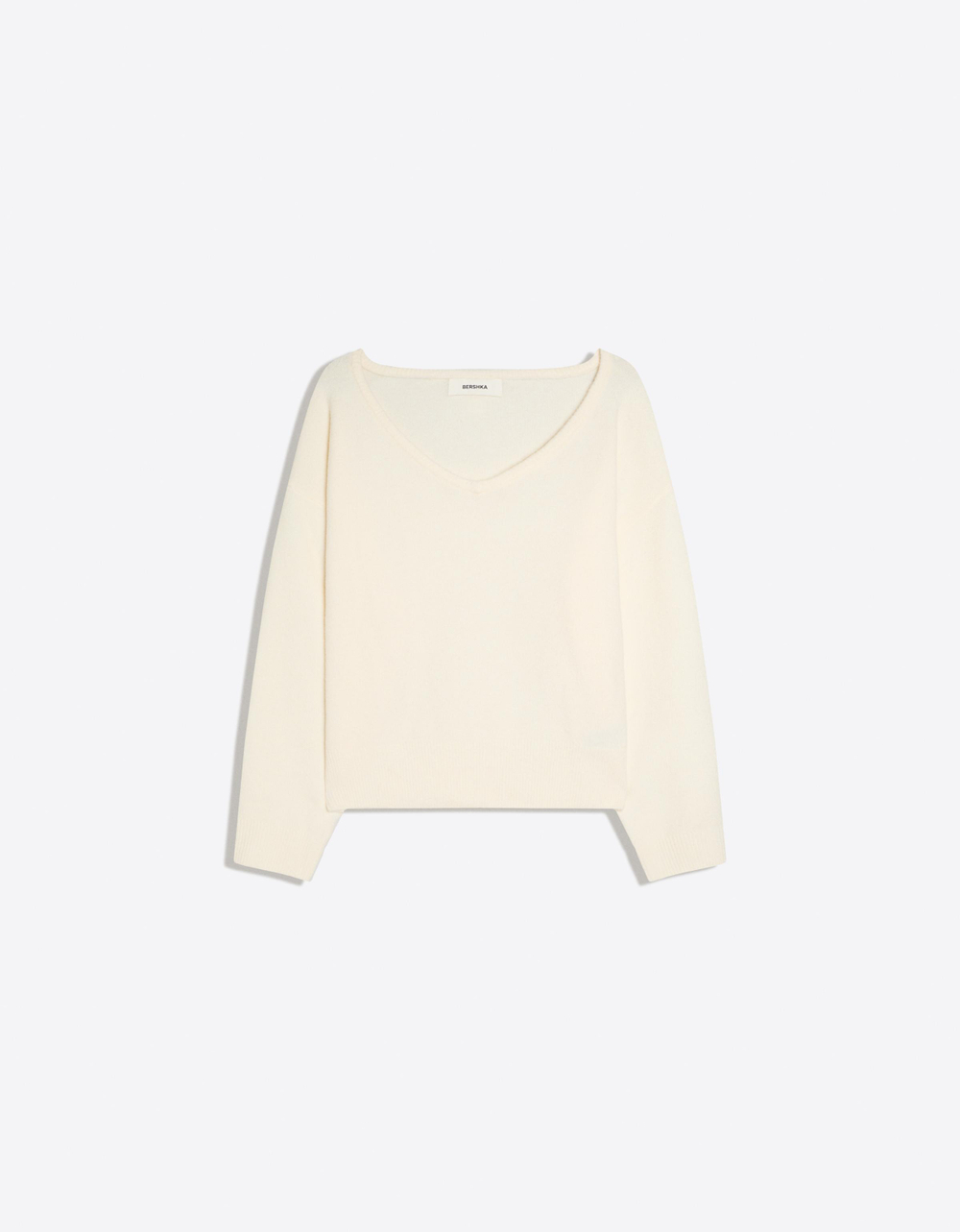 Женский свитер оверсайз с V-образным вырезом soft touch - BERSHKA