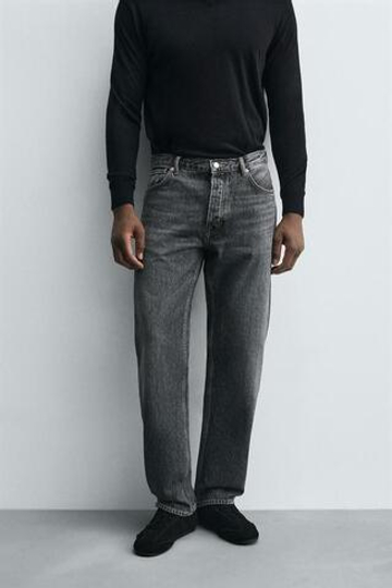 ZARA ДЖИНСЫ STRAIGHT FIT, СЕРЫЙ