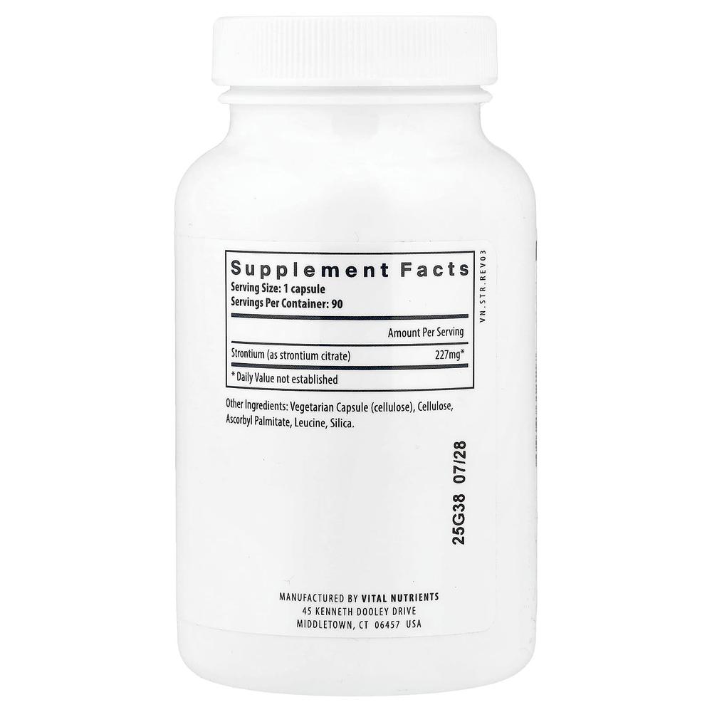 Vital Nutrients, Цитрат стронция, 90 веганских капсул (227 мг на капсулу)