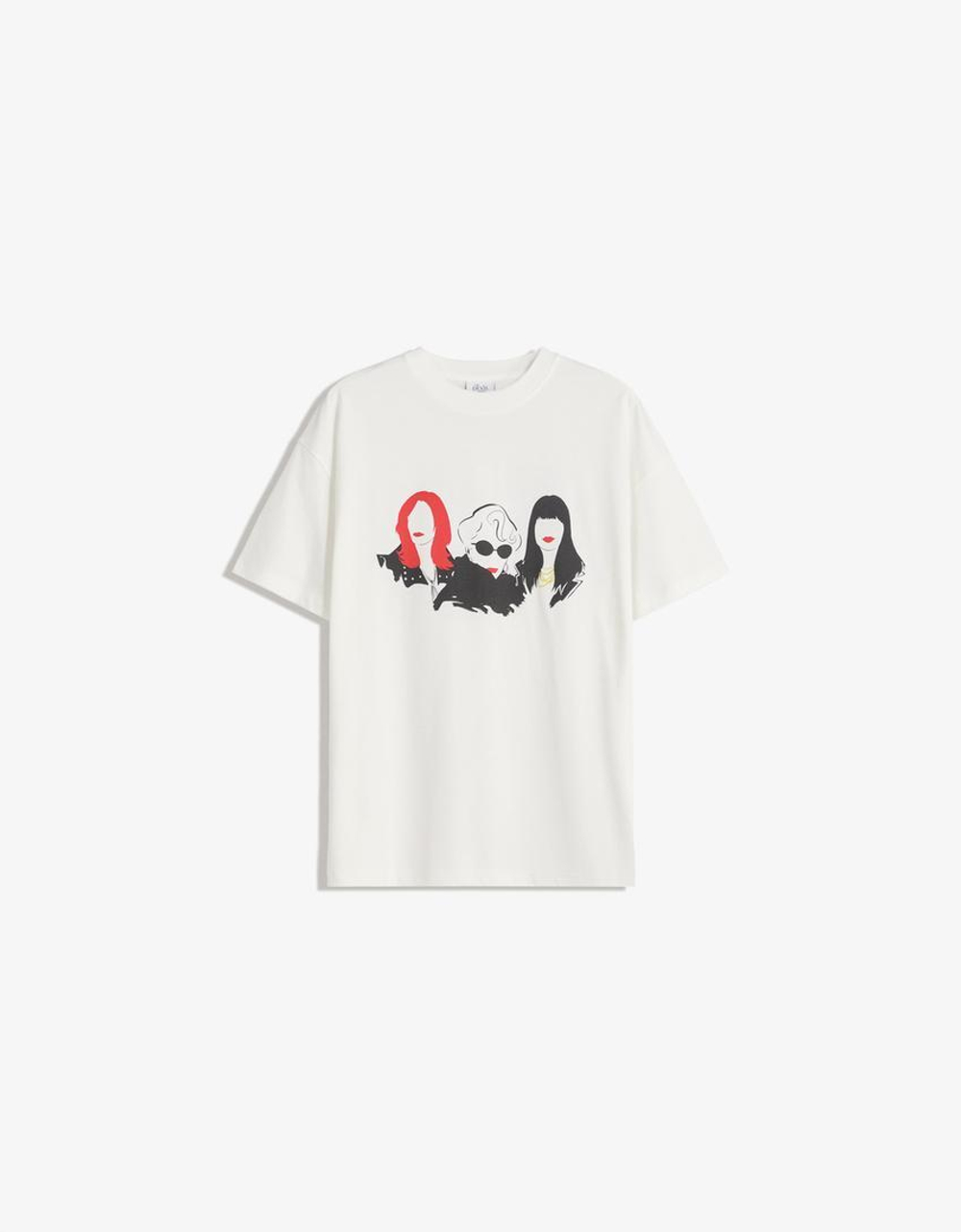 BERSHKA Футболка с коротким рукавом и принтом The Devil Wears Prada, белый