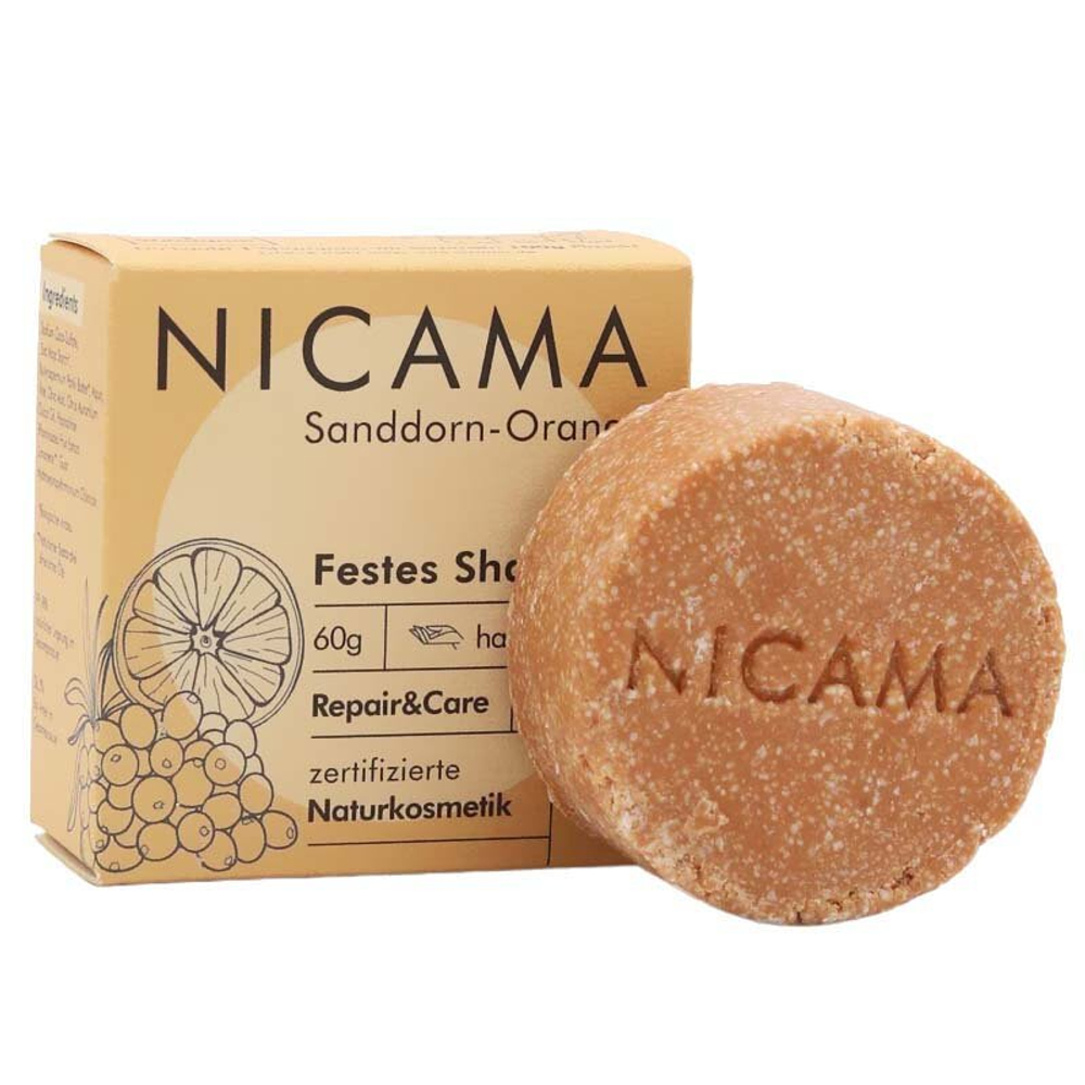 Твердый шампунь с облепихой и апельсином (для восстановления и ухода) NICAMA, 60 гр
