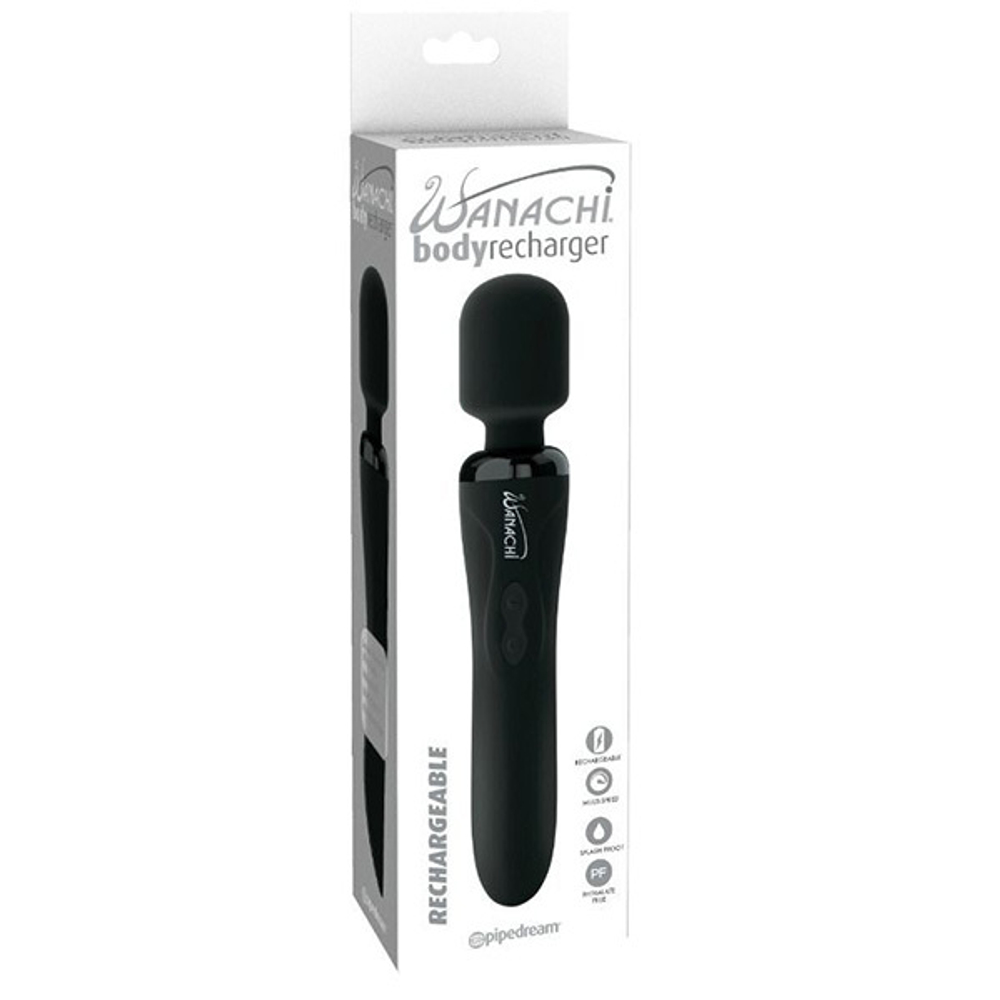 Черный аккумуляторный вибратор-wand 23см PipeDream Wanachi Body Recharger Black 3039-23