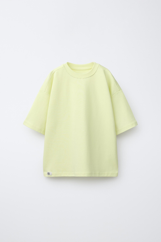 ZARA ОДНОТОННАЯ ФУТБОЛКА ИЗ ИНТЕРЛОКА, ЖЕЛТЫЙ