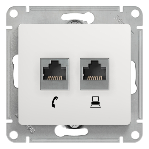 Schneider Electric Glossa Белый Розетка 2-местная RJ11+RJ45, категория 5E механизм IP20 скрытая установка GSL000185