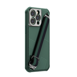 Защитный чехол зеленого цвета от Nillkin с ремешком на руку для iPhone 14 Pro Max, серия Strap Case, металлическая рамка для линз камеры