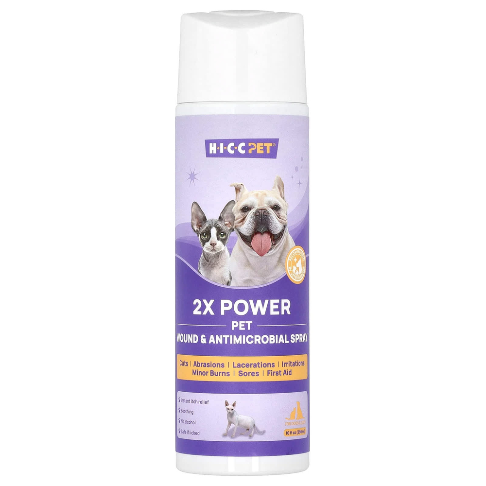 HICC Pet, 2X Power Pet против ран и противомикробный спрей, для собак и кошек, 296 мл (10 жидк. унций)