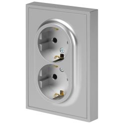 Розетка ЭРА Galaxy 15-2105-03 с заземлением двойная 2X2P+E Schuko со шторками IP20 16А-250В алюминий | Эра Galaxy