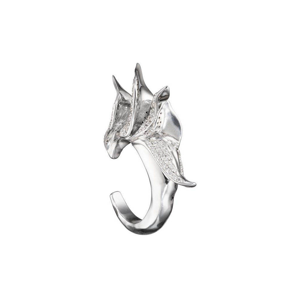 Кольцо с пламенными листьями и фианитами — Caviar Jewellery, серебро, фото 2