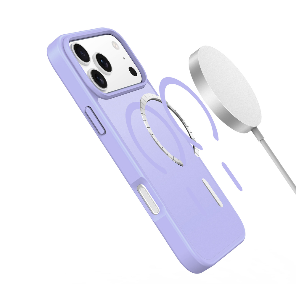 Прозрачный матовый чехол с MagSafe для iPhone 17 Pro, боковые рамки светло-фиолетового цвета, Dux Ducis, серия Yind Series (Open Ring Version)