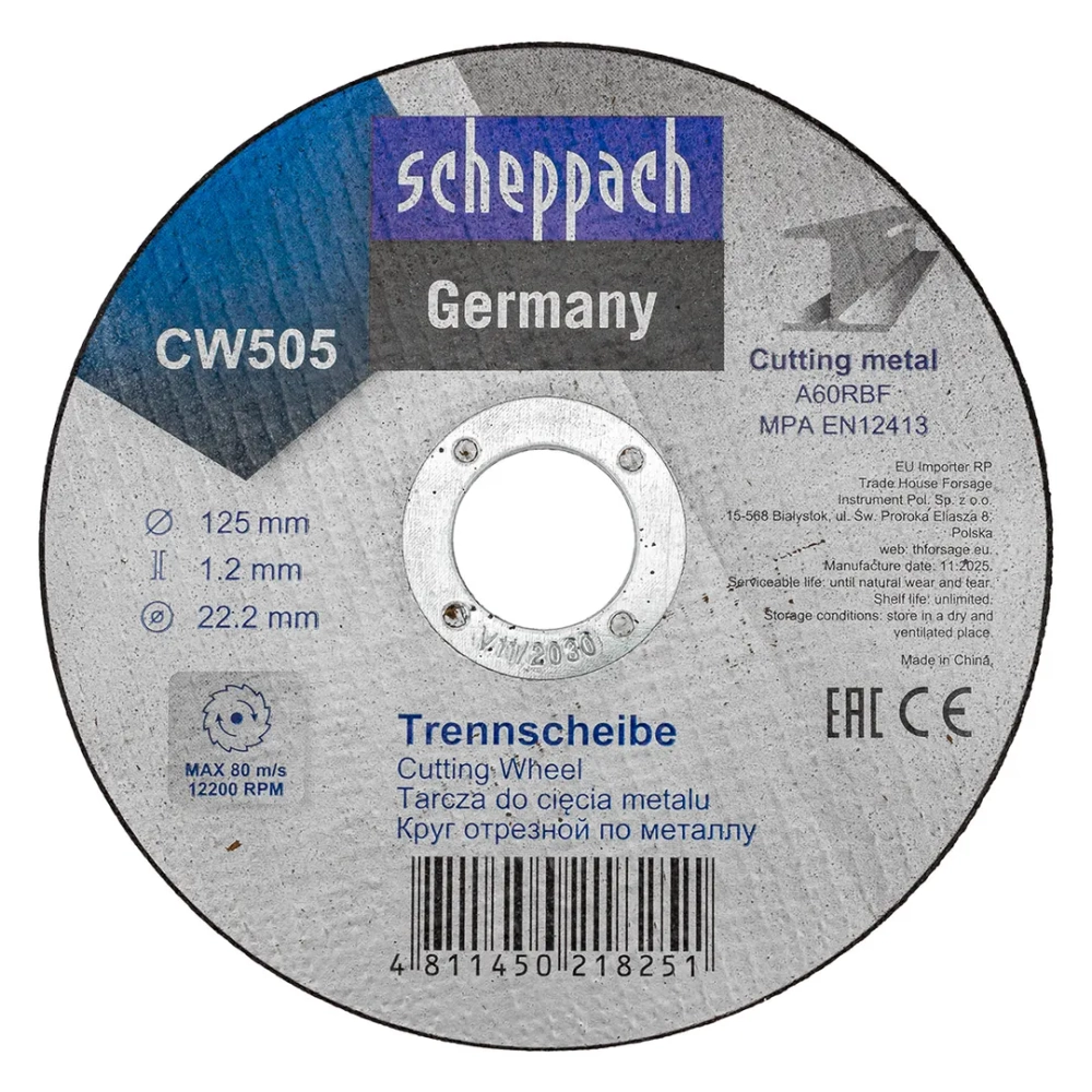 Круг отрезной по металлу 125х1,2х22,2мм-30шт Scheppach Sch-CW505[30шт к-т]