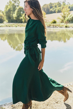 ZARA РАСКЛЕШЕННАЯ ЮБКА МИДИ, ЗЕЛЕНЫЙ