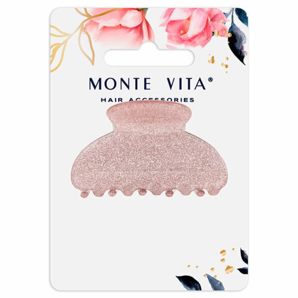 Краб для волос 5,2 см, с глиттером, розовый, MONTE VITA, 457021