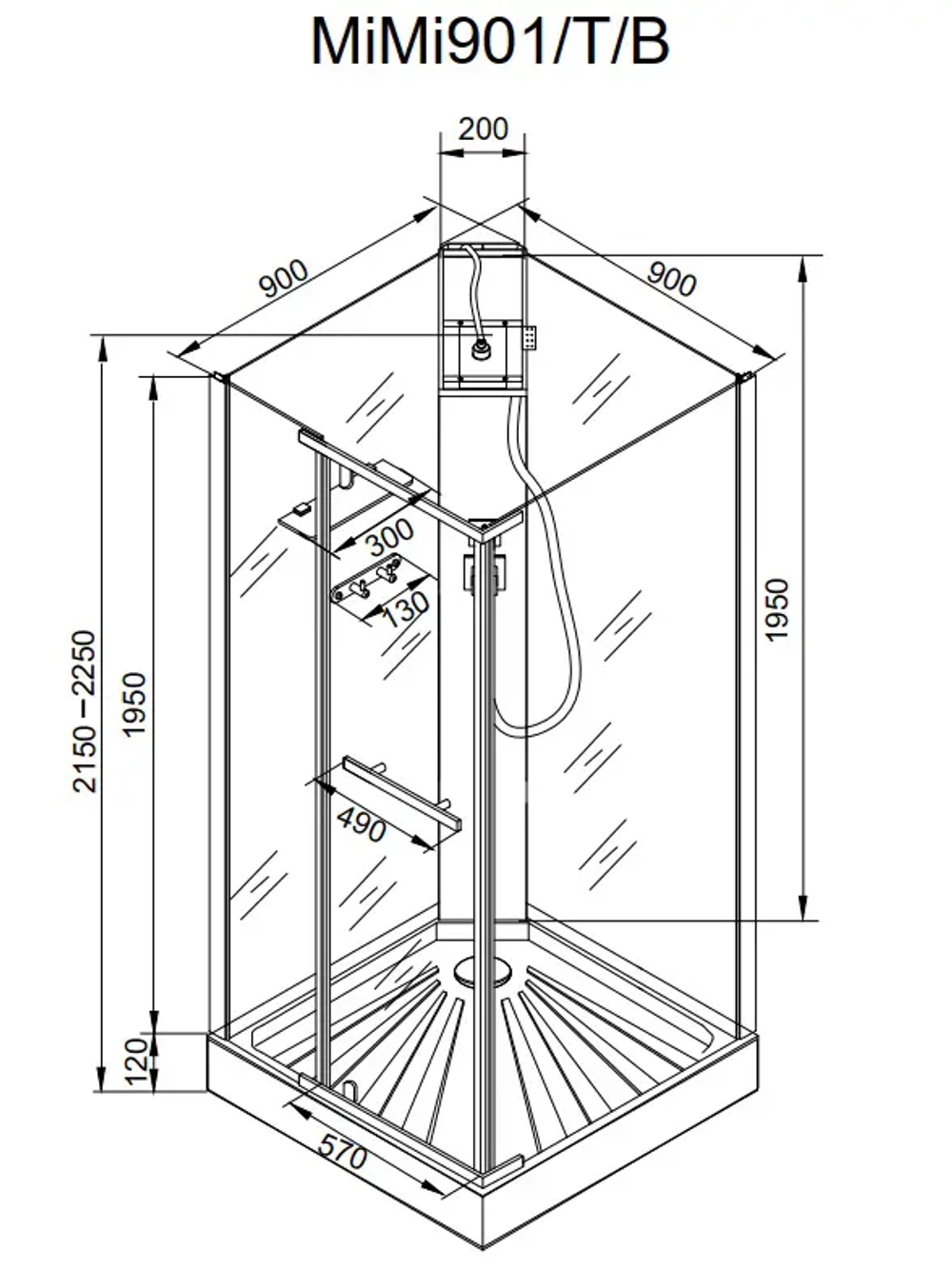 Душевая кабина Ceruttispa (ЧеруттиСпа) MiMi90T, с низким поддоном, 90x90x225