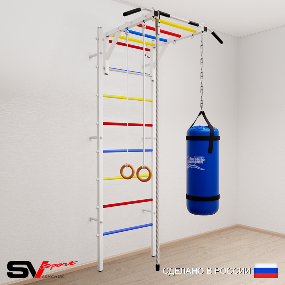 Шведская стенка Sv Sport усиленная 6332 (Турник рукоход/Канат/Кольца/Цепь/Мешок 22кг)