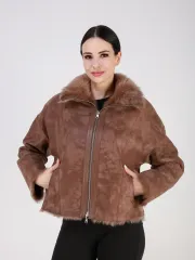 Двусторонняя дубленка зимняя шуба натуральная короткая