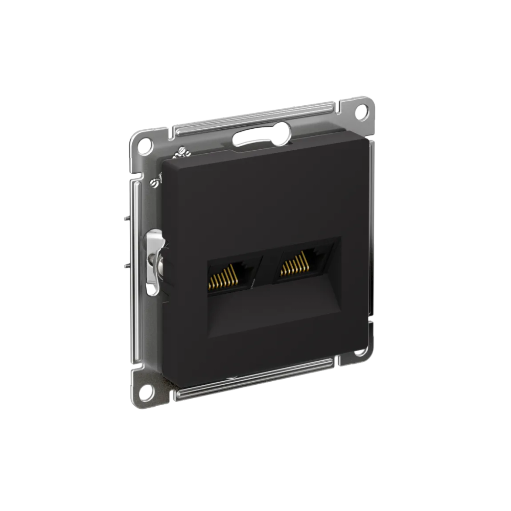 ATLASDESIGN РОЗЕТКА двойная компьютерная RJ45+RJ45 кат. 6А, механизм, КАРБОН