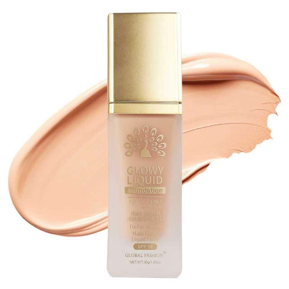 Тональная основа Global Fashion, Glowy Liquid Foundation 4in1:Primer+Concealer+Highlighter+BB cream, SPF 15, 35