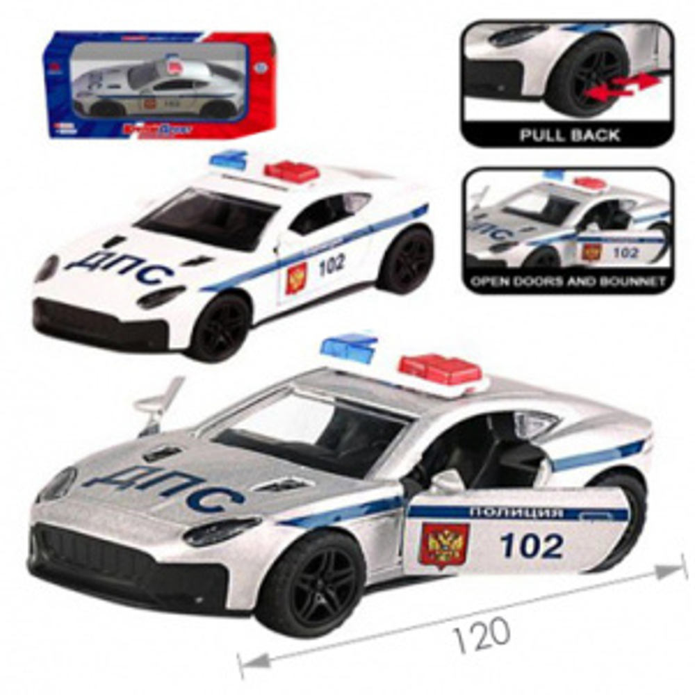Метал. транспорт 12см ЯГУАР XKR ПОЛИЦИИ  откр.двери инд. кор