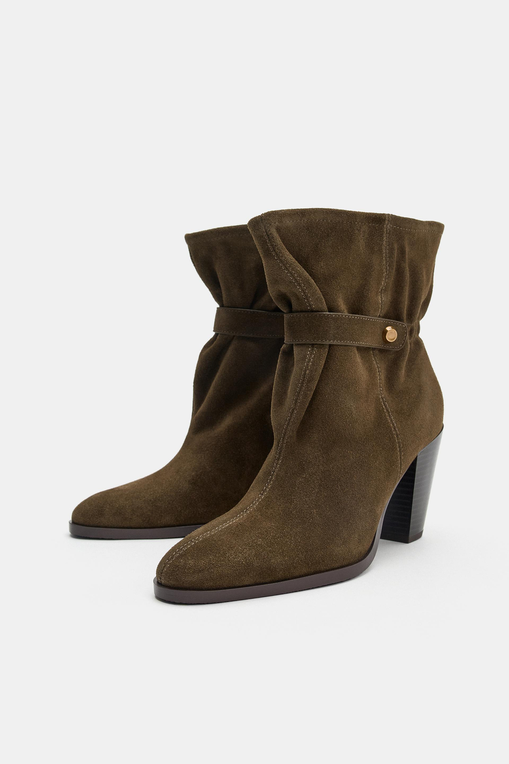 ZARA ЗАМШЕВЫЕ БОТИЛЬОНЫ СО СКЛАДКАМИ, ЗЕЛЕНЫЙ