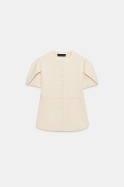 ZARA КАРДИГАН С ОБЪЕМНЫМИ РУКАВАМИ И РАЗРЕЗАМИ, ЭКРЮ