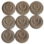 Набор 15 копеек СССР 1946, 48, 52, 53, 54, 55, 56, 57 гг. (8 монет) VF-VG