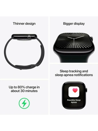 Умные часы Apple Watch S10 42 мм, Jet Black Aluminium, Black Sport Band - S/M
