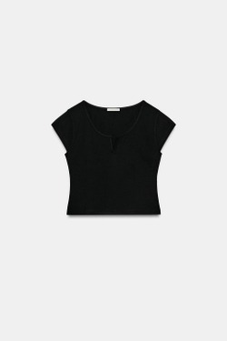 ZARA УКОРОЧЕННЫЙ ТОП С РАЗРЕЗОМ, ЧЕРНЫЙ
