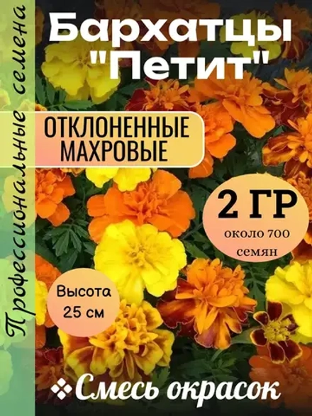 Семена Бархатцы махровые "Петит" смесь окрасок 2 грамм
