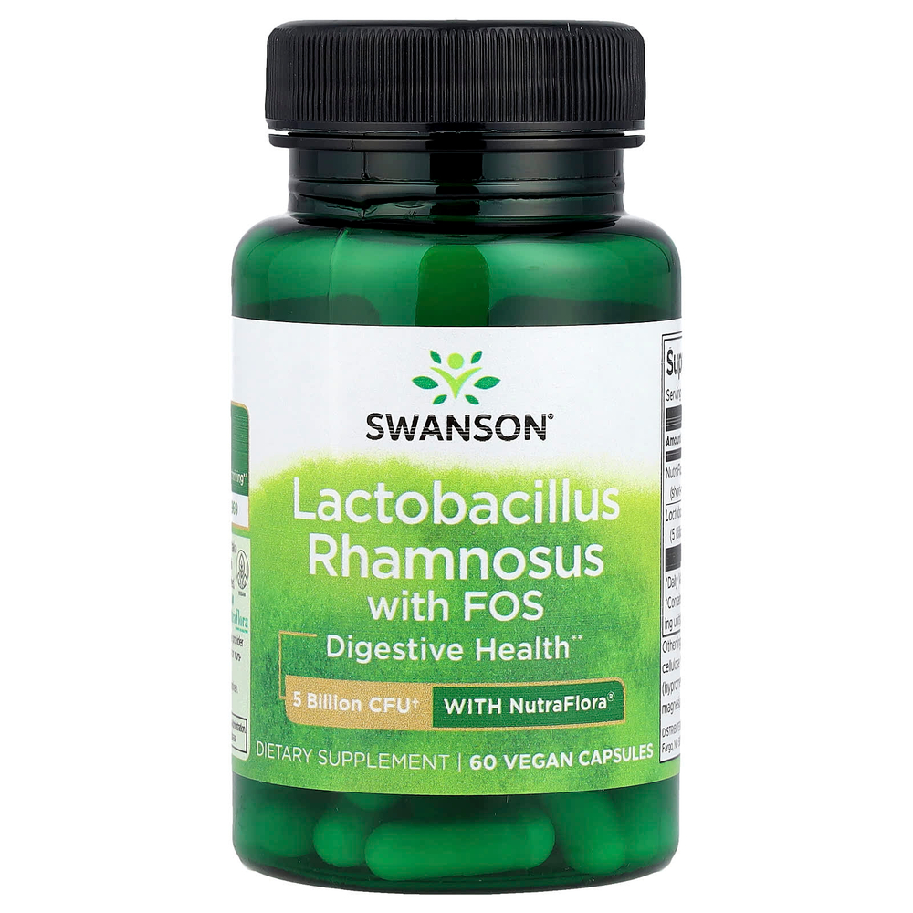 Swanson Vitamins, лактобактерии рамнозус с ФОС, 60 веганских капсул