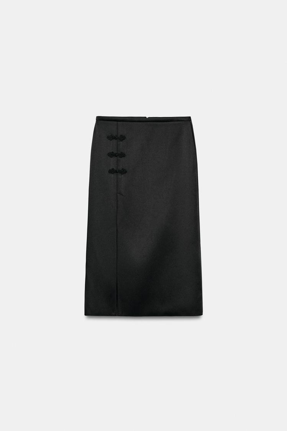 ZARA АТЛАСНАЯ ЮБКА С АЛАМАРАМИ ZW COLLECTION, ЧЕРНЫЙ