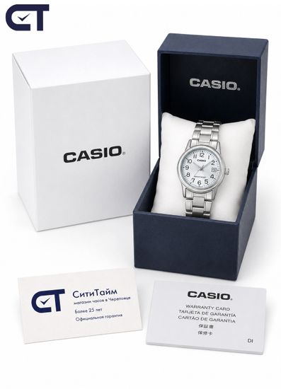Casio LTP-V002D-7B General часы наручные женские — универсальная классика со светлым циферблатом и датой