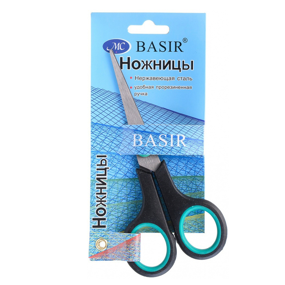 Ножницы канцелярские Basir прорезиненная ручка, 14 см, ассорти