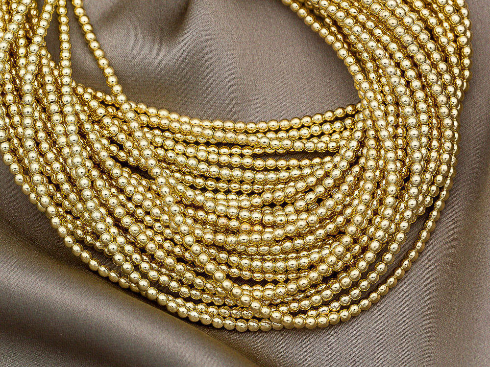 Нить гематитовых бусин 2,4мм, Light Gold
