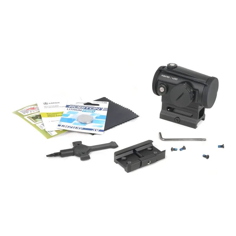 Коллиматорный прицел ARKON Pointer 1x25D / Аркон Поинтер 1 25 Д - комплект поставки, аксессуары и упаковка