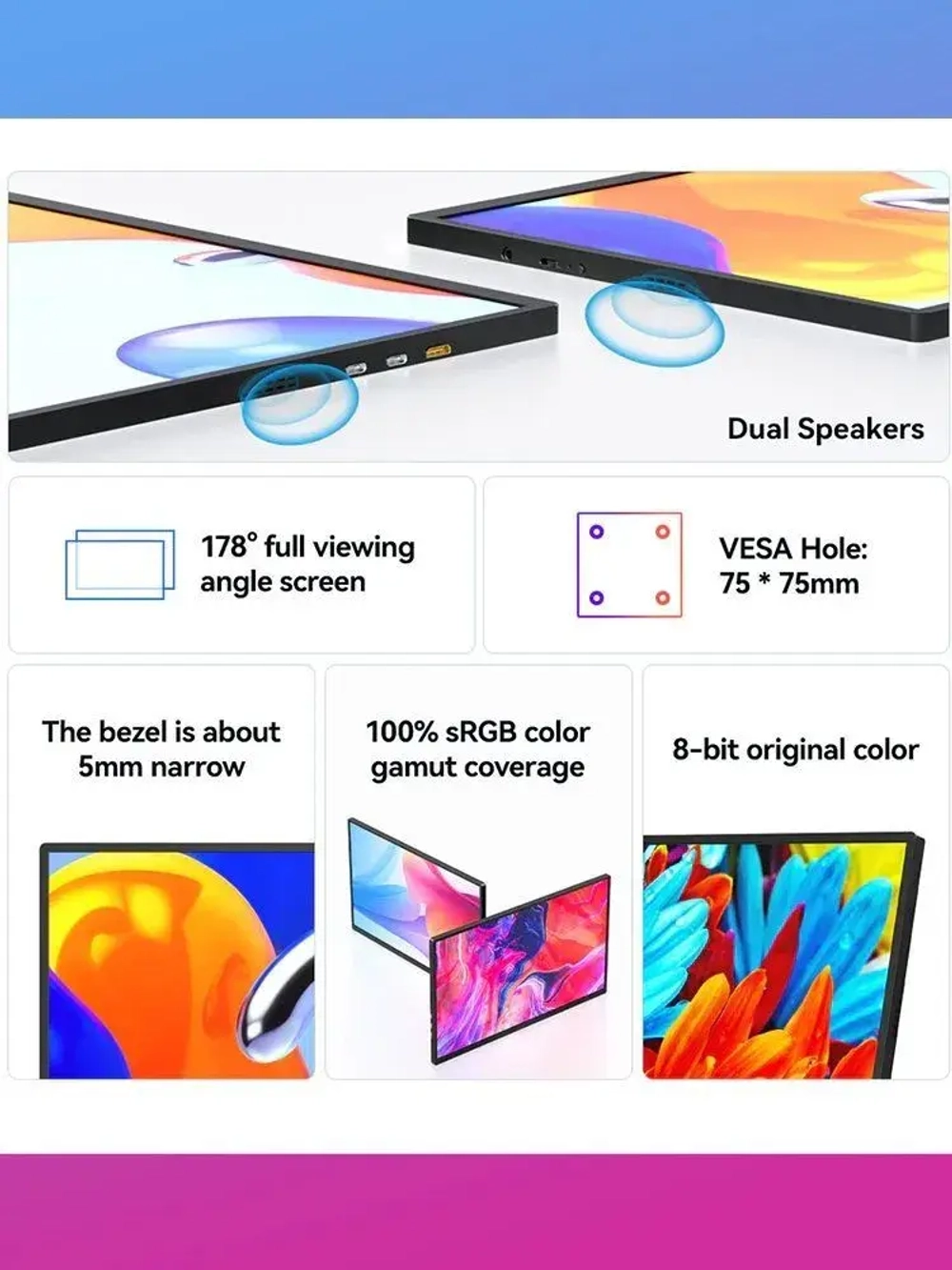 18.5" Портативный монитор с защитным чехлом 185FC FHD IPS 1920x1080, 60 Гц