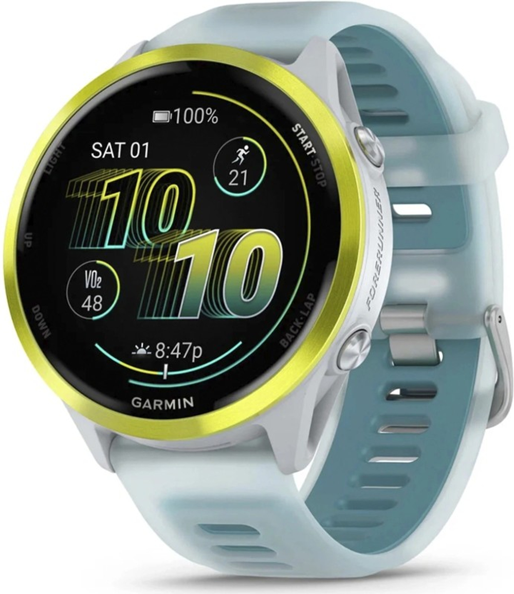 Смарт-часы Garmin Forerunner 570 47мм 1.4" AMOLED корп.золото белое рем.бирюзовый разм.брасл.:135-205мм (010-02971-01)