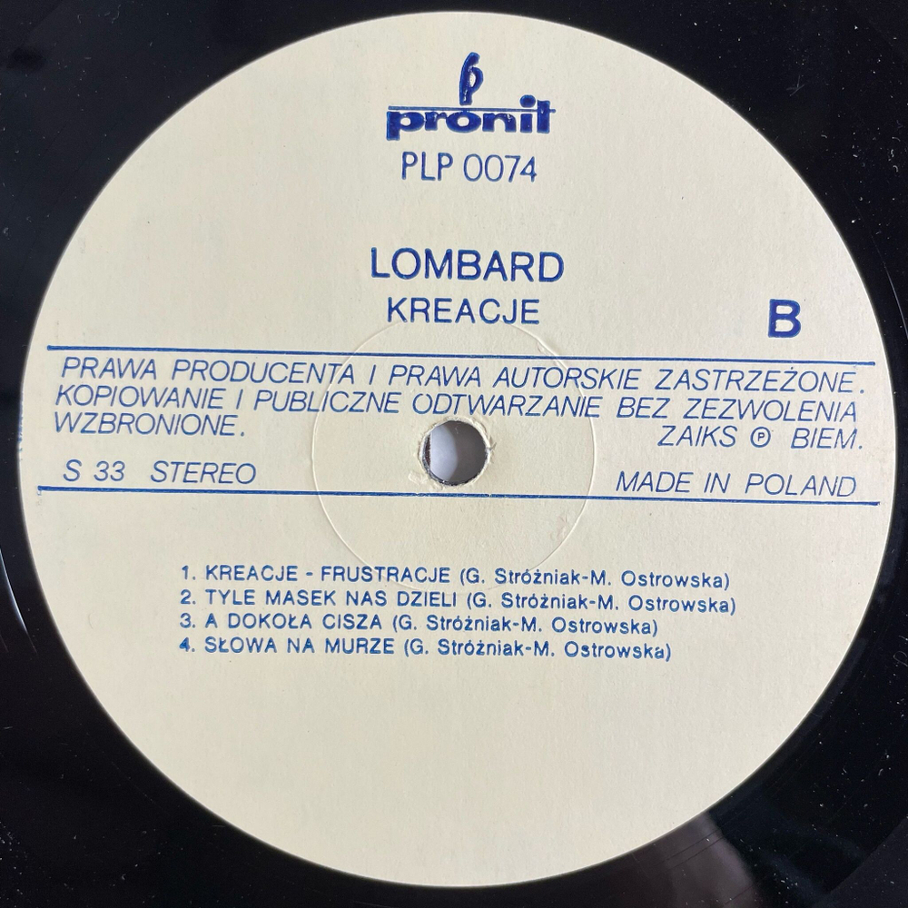 Винтажная виниловая пластинка LP Lombard Kreacje (Польша 1987)