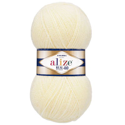 Пряжа Alize (Ализе) Angora Real 40 / уп.5 мот. по 100 г, 430м, 001 кремовый A