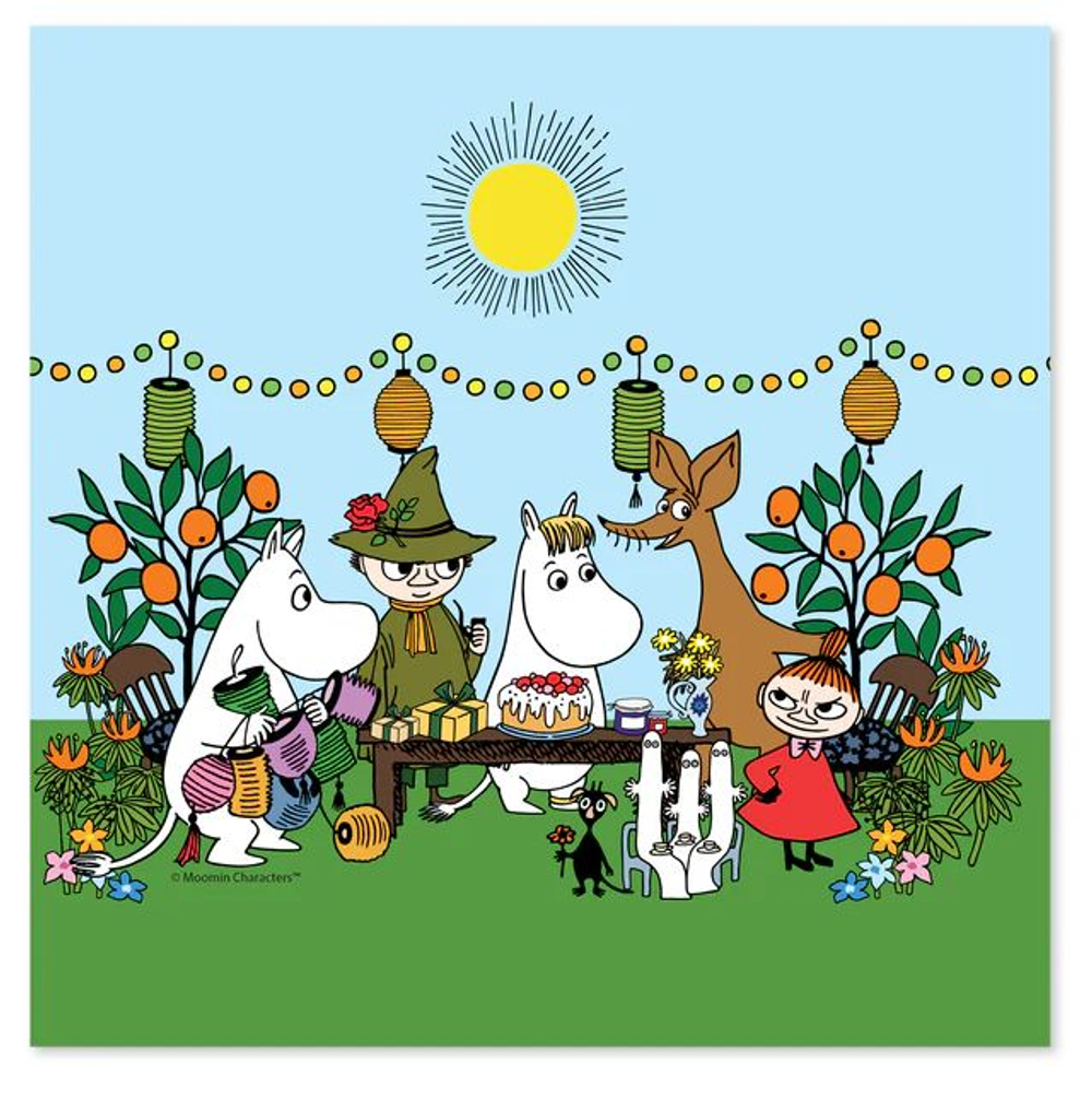Салфетки бумажные Moomin с изображением Муми-троллей "Вечеринка", 33х33 см, в упаковке 20 салфеток