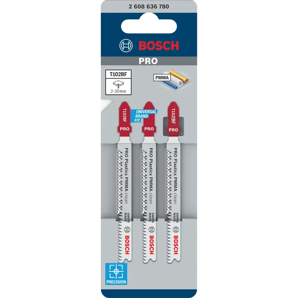 Пилки лобзиковые по пластику T102BF CLEANPMMA BOSCH 2608636780